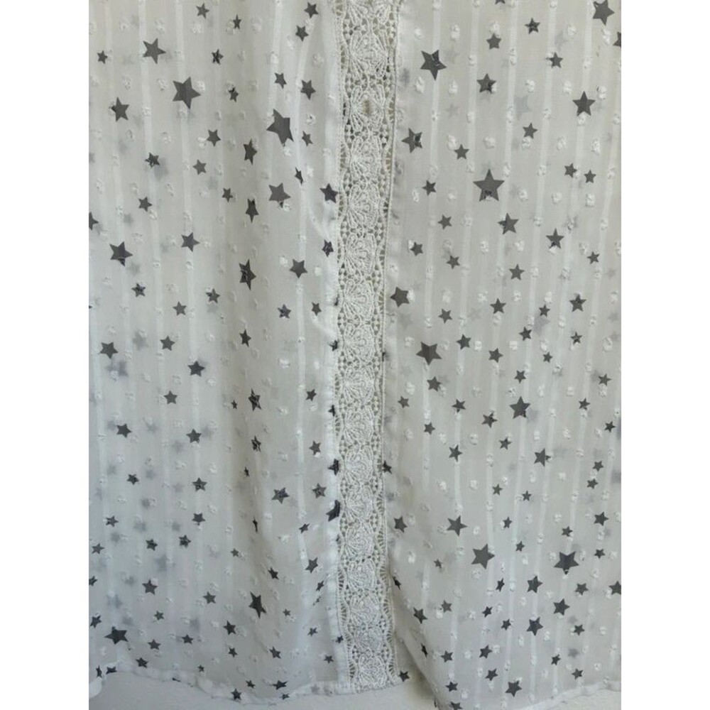 Shein Curve White Sheer Star Print Lace Trim Blouse 0XL Celestial - Picture 4 of 5